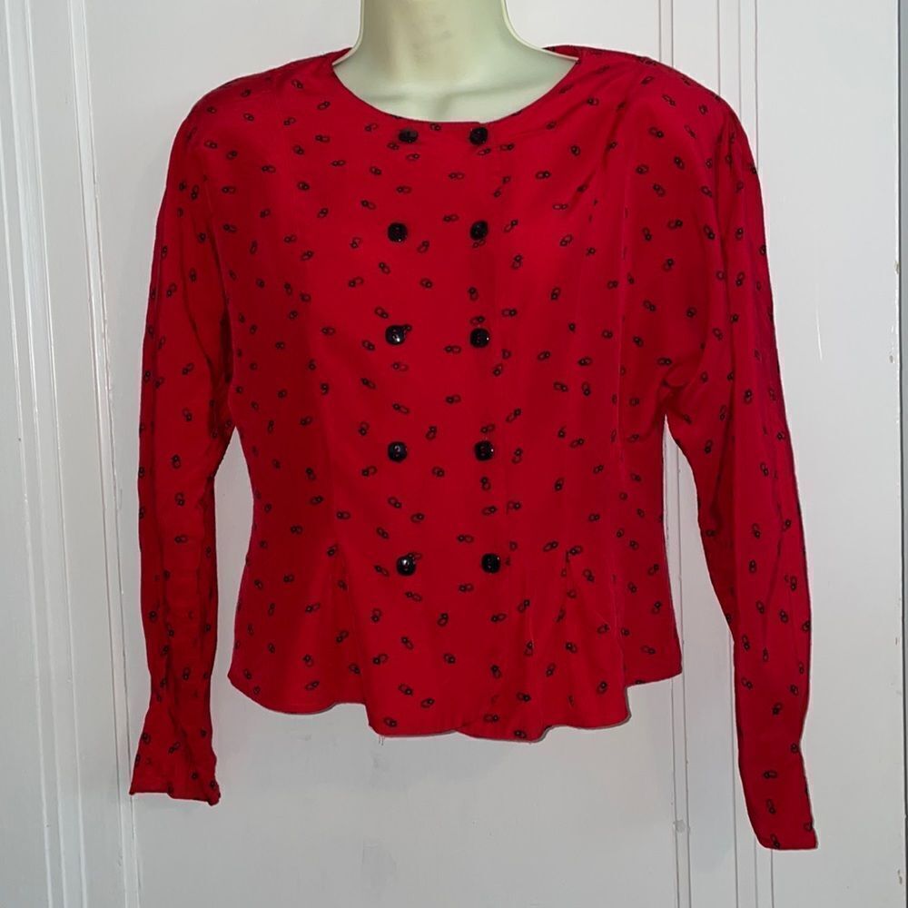Vtg 80s Notorious red & black‎ blouse with dolman sleeves